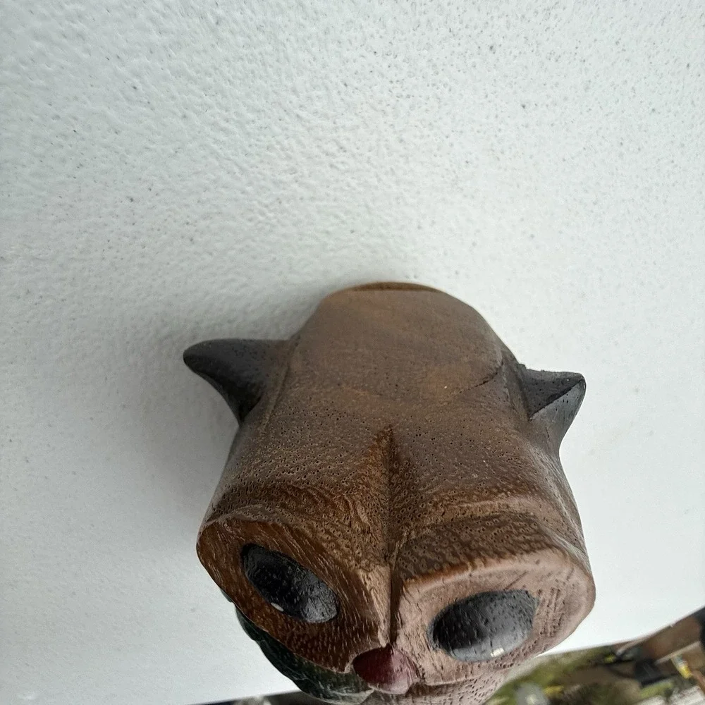 Vintage Folk Art Hand Carved Painted Wood Bird Owl‎ Figurine Primitive 7